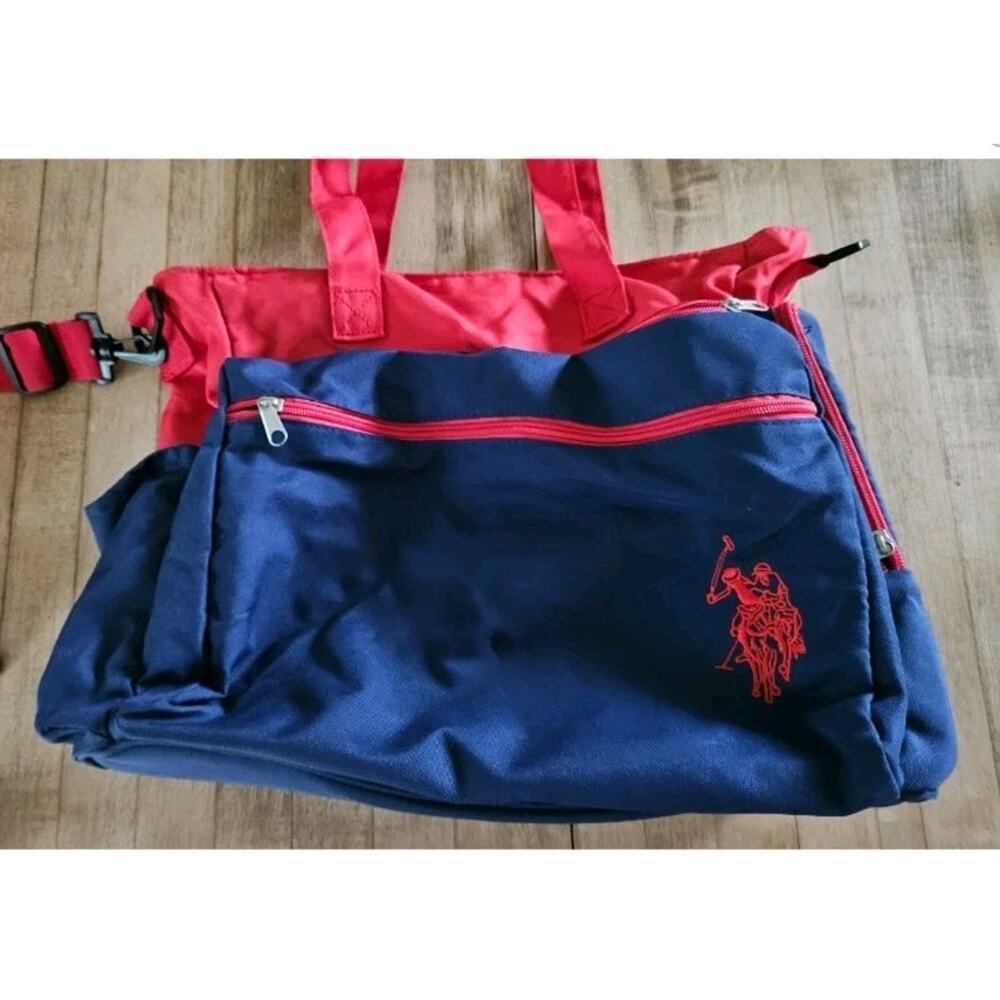 US Polo Assn Red / Blue Tote Bag With Insulated Bottle Pouch